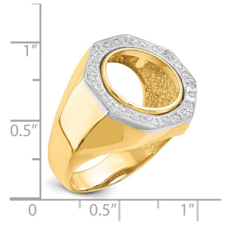14K Yellow Gold Mens Two Tone VS Diamond Octagonal 13mm Coin Bezel Ring - Fits $1 and 2 Pesos