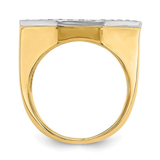 14k Gold Mens Two-tone Polished AAA Diamond Octagonal 17.8mm Coin Bezel Ring Size 10 - Fits US $2.50 Liberty and Other Coins