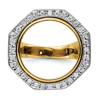 14k Gold Mens Two-tone Polished AAA Diamond Octagonal 17.8mm Coin Bezel Ring Size 10 - Fits US $2.50 Liberty and Other Coins