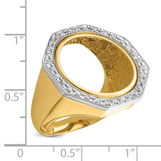 14k Men's Two-tone Polished A Diamond Octagonal 17.8 mm Coin Bezel Ring Size 10 - Fits US $2.50 Liberty and Other Coins