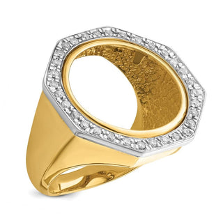14k Men's Two-tone Polished A Diamond Octagonal 17.8 mm Coin Bezel Ring Size 10 - Fits US $2.50 Liberty and Other Coins