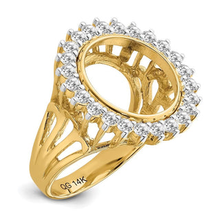 14k Gold w/ White Rhodium Polished Ladies Wire VS Diamond 13.0mm Coin Bezel Ring - Fits 2 Pesos and US $1