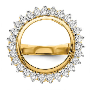 14k Gold w/ White Rhodium Polished Ladies Wire VS Diamond 14.0mm Coin Bezel Ring - Fits 1/20 oz Maple Leaf and Other Coins