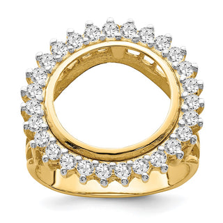 14k Gold w/ White Rhodium Polished Ladies Wire VS Diamond 14.0mm Coin Bezel Ring - Fits 1/20 oz Maple Leaf and Other Coins