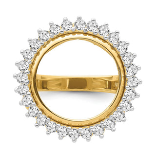 14k Gold w/ White Rhodium Polished Ladies Wire VS Diamond 15.0mm Coin Bezel Ring - Fits US $1 Type 2