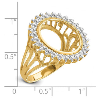 14k Gold Rhodium Ladies' Wire AA Diamond 15mm Coin Bezel Ring - Fits US $1 Type 2