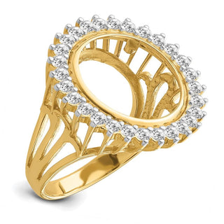 14k Gold Rhodium Ladies' Wire AA Diamond 15mm Coin Bezel Ring - Fits US $1 Type 2