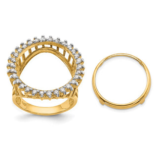 14k Gold w/ White Rhodium Polished Ladies Wire VS Diamond 16.5mm Coin Bezel Ring - Fits 1/10 oz American Eagle and 1/10 oz Krugerrand