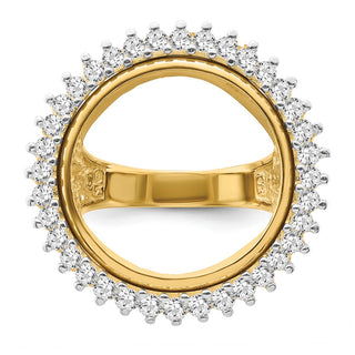 14k Gold w/ White Rhodium Polished Ladies Wire AAA Diamond 19.0mm Coin Bezel Ring - Fits 5 Pesos