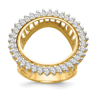 14k Gold w/ White Rhodium Polished Ladies Wire AAA Diamond 19.0mm Coin Bezel Ring - Fits 5 Pesos