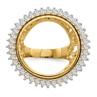 14k Gold w/ White Rhodium Polished Ladies Wire A Diamond 21.6mm Coin Bezel Ring - Fits US $5 Bald Eagle, US $5 Congressional, US $5 Liberty, and Other Coins