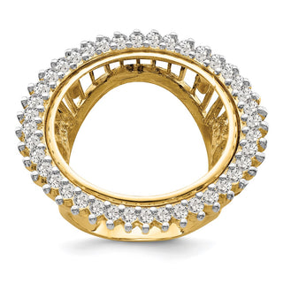 14k Gold w/ White Rhodium Polished Ladies Wire A Diamond 21.6mm Coin Bezel Ring - Fits US $5 Bald Eagle, US $5 Congressional, US $5 Liberty, and Other Coins