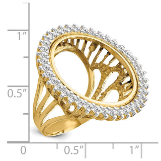 14k Gold w/ White Rhodium Polished Ladies Wire A Diamond 21.6mm Coin Bezel Ring - Fits US $5 Bald Eagle, US $5 Congressional, US $5 Liberty, and Other Coins