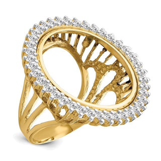 14k Yellow Gold with White Rhodium Polished Ladies' Wire AA Diamond 21.6 mm Coin Bezel Ring - Fits US $5 Bald Eagle and US $5 Congressional