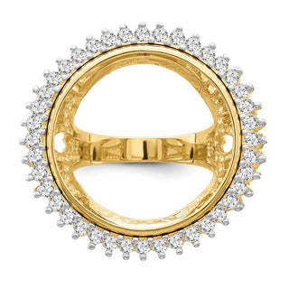 14ky Rhodium Ladies' Wire AA Diamond 22mm Coin Bezel Ring - Fits 1/4 oz American Eagle and Other Coins