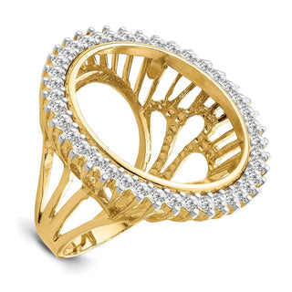 14k Gold w/ White Rhodium Polished Ladies Wire AAA Diamond 22mm Coin Bezel Ring - Fits 1/4 oz American Eagle and Other Coins