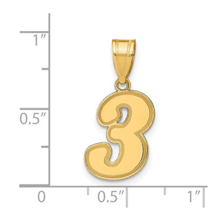 14k Yellow Gold Polished Script Number 3 Pendant