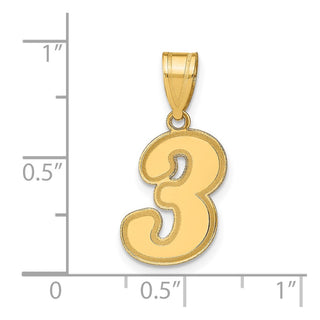 14k Yellow Gold Polished Script Number 3 Pendant