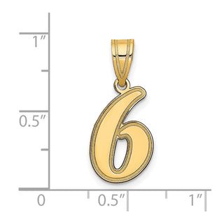 14k Yellow Gold Polished Script Number 6 Pendant