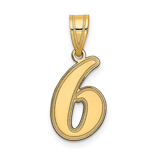 14k Yellow Gold Polished Script Number 6 Pendant