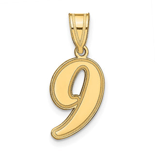14k Yellow Gold Polished Script Number 9 Pendant