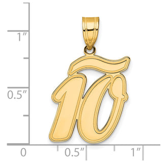 14k Yellow Gold Brushed Border Script Number 10 Pendant