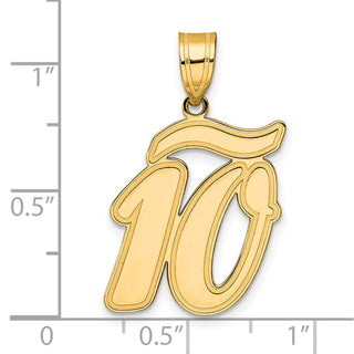 14k Yellow Gold Brushed Border Script Number 10 Pendant