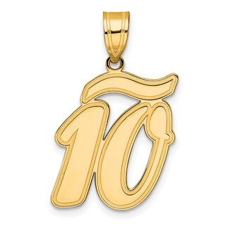 14k Yellow Gold Brushed Border Script Number 10 Pendant