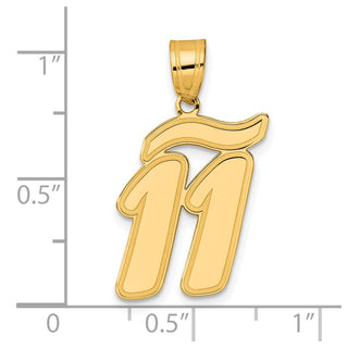14k Yellow Gold Brushed Border Script Number 11 Pendant