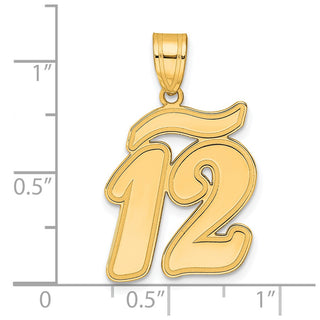 14k Yellow Gold Brushed Border Script Number 12 Pendant