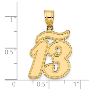 14k Yellow Gold Brushed Border Script Number 13 Pendant