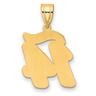 14k Yellow Gold Brushed Border Script Number 14 Pendant