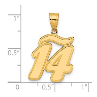 14k Yellow Gold Brushed Border Script Number 14 Pendant