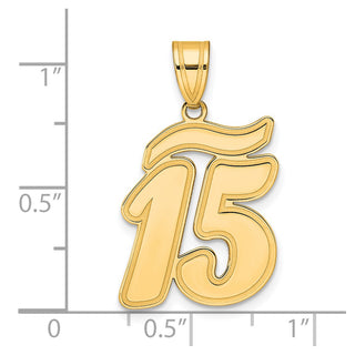 14k Yellow Gold Brushed Border Script Number 15 Pendant