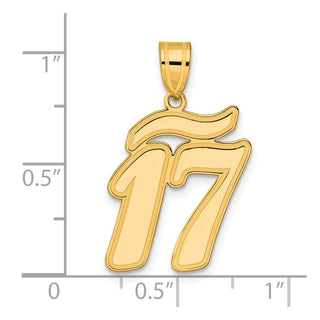 14k Yellow Gold Brushed Border Script Number 17 Pendant