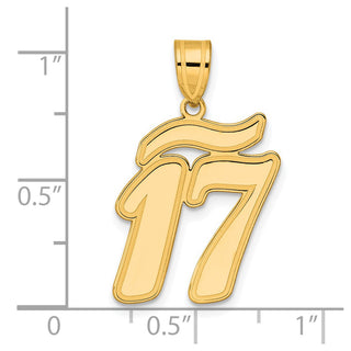 14k Yellow Gold Brushed Border Script Number 17 Pendant