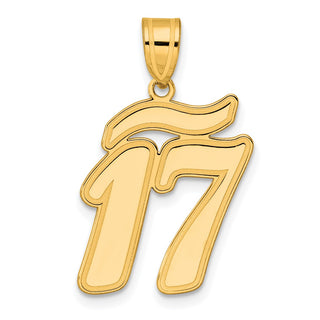 14k Yellow Gold Brushed Border Script Number 17 Pendant
