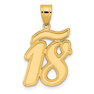 14k Yellow Gold Brushed Border Script Number 18 Pendant