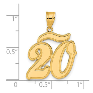 14k Yellow Gold Brushed Border Script Number 20 Pendant