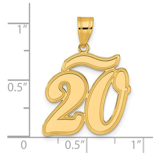 14k Yellow Gold Brushed Border Script Number 20 Pendant