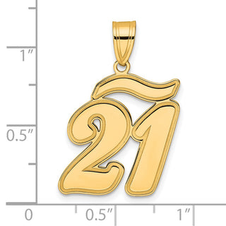 14k Yellow Gold Brushed Border Script Number 21 Pendant