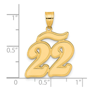 14k Yellow Gold Brushed Border Script Number 22 Pendant