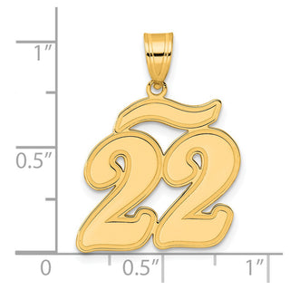 14k Yellow Gold Brushed Border Script Number 22 Pendant