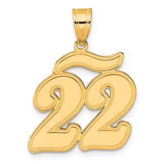 14k Yellow Gold Brushed Border Script Number 22 Pendant
