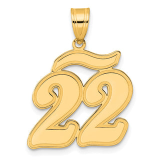 14k Yellow Gold Brushed Border Script Number 22 Pendant
