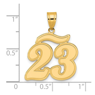 14k Yellow Gold Brushed Border Script Number 23 Pendant