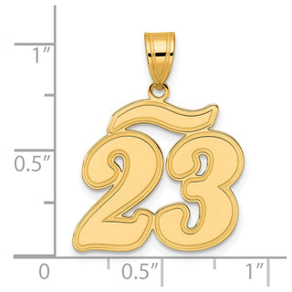 14k Yellow Gold Brushed Border Script Number 23 Pendant