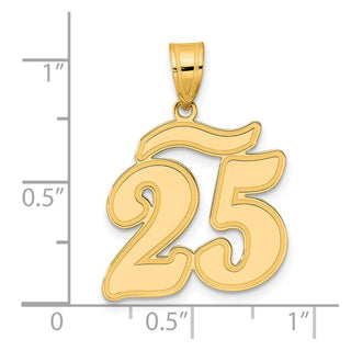 14k Yellow Gold Brushed Border Script Number 25 Pendant