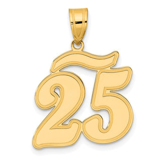14k Yellow Gold Brushed Border Script Number 25 Pendant