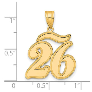 14k Yellow Gold Brushed Border Script Number 26 Pendant